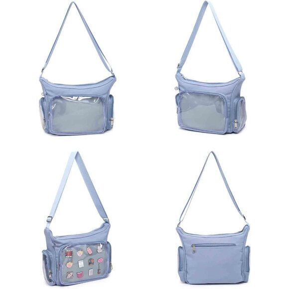 Gray Canvas Ita Bag Crossbody Kawaii Anime Pins Display for Cosplay & Travel - Picture 5 of 11